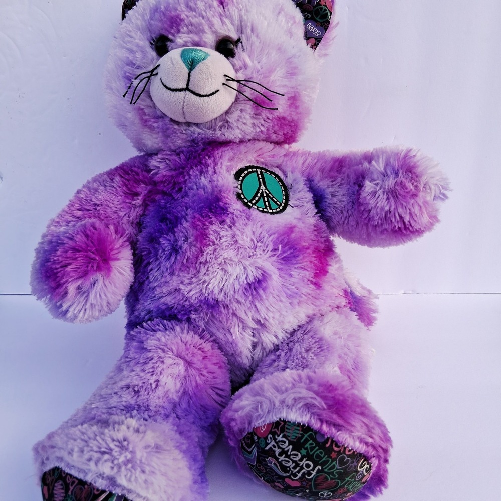 Build A Bear Purple Tie Dye Peace Sign Kitty Cat Plush 17" BFF Friends Forever - Picture 2 of 12